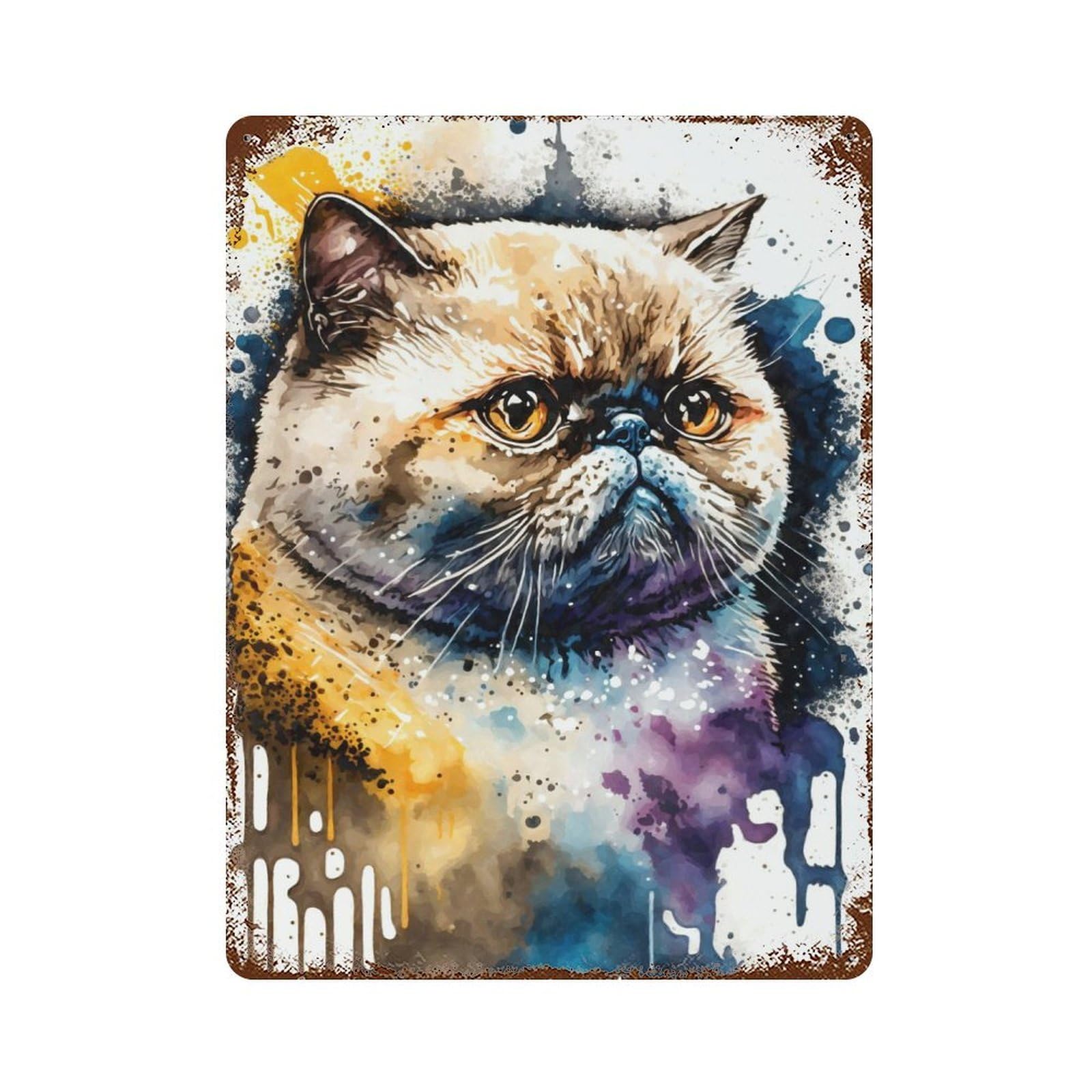Exotic Shorthair Cat Ink Rustic Tin Plaque 15.7"x11.8", Ideal for Cafe, Home Bar And Lounge Decor