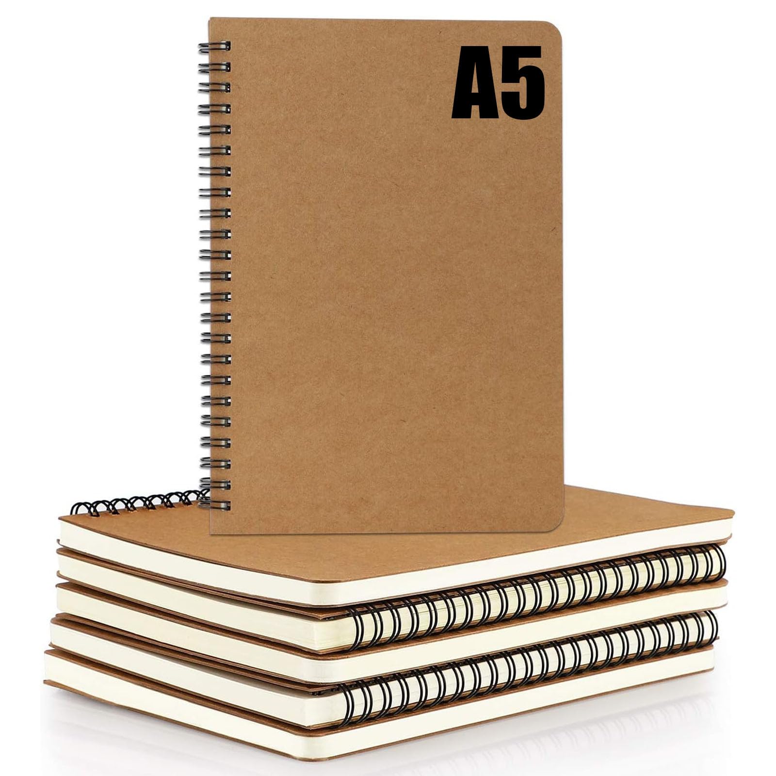 Riiriou Soft Cover Spiral Notebook Journal 6-Pack,A5 Notebook,Lined Paper,Wire Bound Memo,Suitable for Work,Sketching,Study,Notes,Gift,Diary,Notepad for School 110 Pages/55 Sheets,8.3" x 5.5" (Brown)