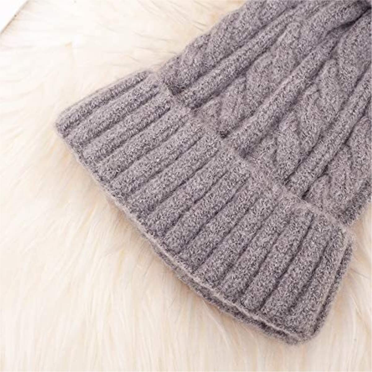 Gorro de Lana de Invierno Suave, Holgado, cálido, con puños para Mujer, Gorros de Punto con pompón Falso (Talla única)