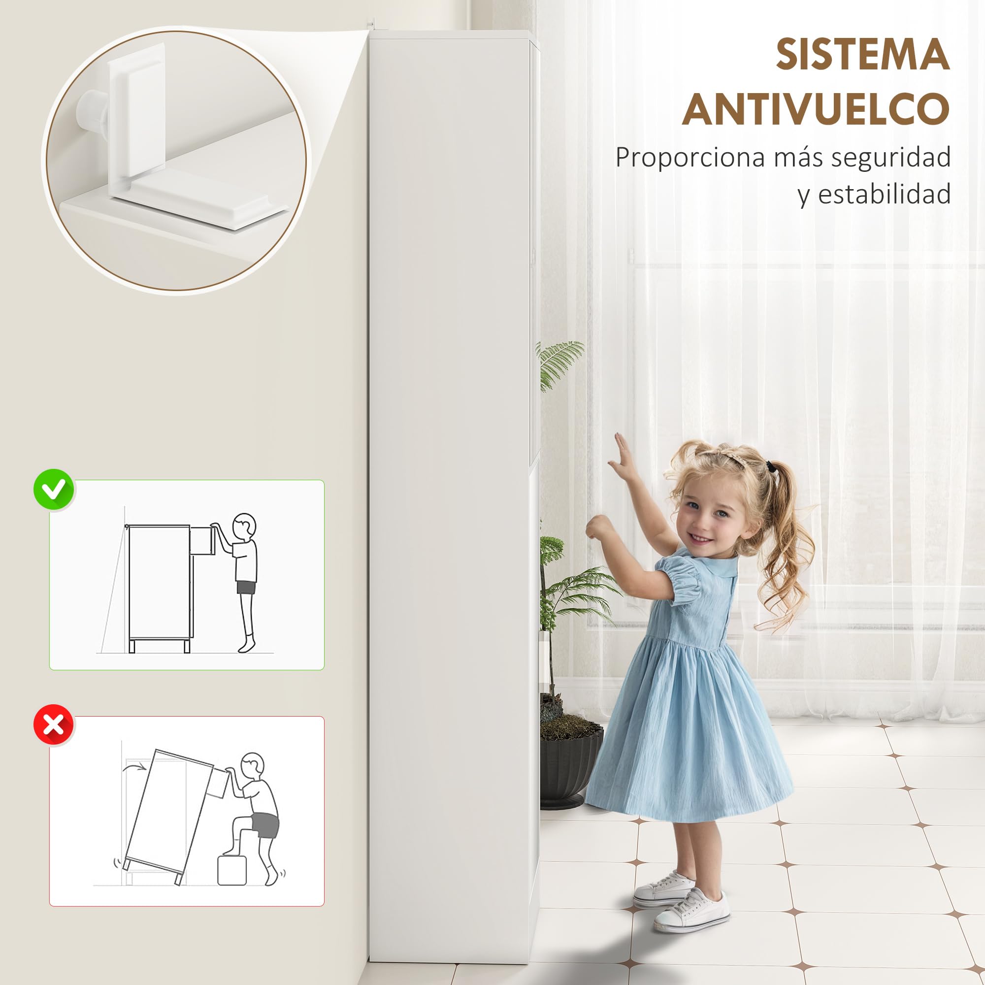 kleankin Armario para Baño Alto Mueble Columna de Baño con Espejo 2 Puertas y Estantes Interiores Ajustables Multiusos para Cocina Salón 32x28x162 cm Blanco