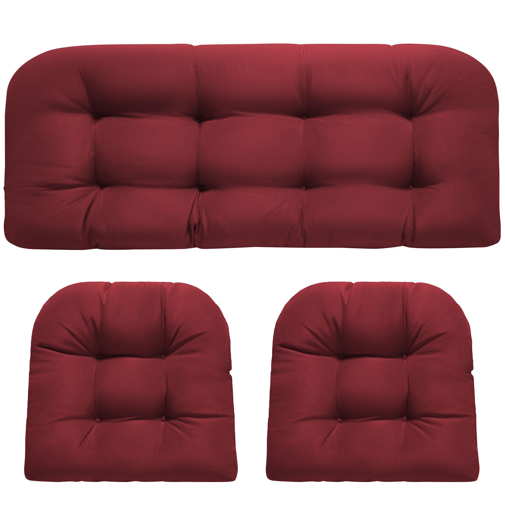 Photo 1 of DANGHOOGY Wicker Chair Cushions, Waterproof Outdoor Loveseat Cushions for Patio Furniture, Tufted Wicker Furniture Cushions, 1 Loveseat and 2 U-Shaped Cushions, Red