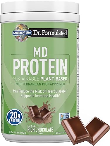 Miniatura 1 de Garden of Life Proteína en polvo a base de plantas de chocolate con frijol Fava, cebada germinada y arroz además de apoyo inmunológico y probióticos