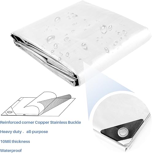 Miniatura 3 de E&K Sunrise - Lona multiusos general de 10 x 10 pies, tamaño acabado, lona de polietileno de 10 mil, color blanco