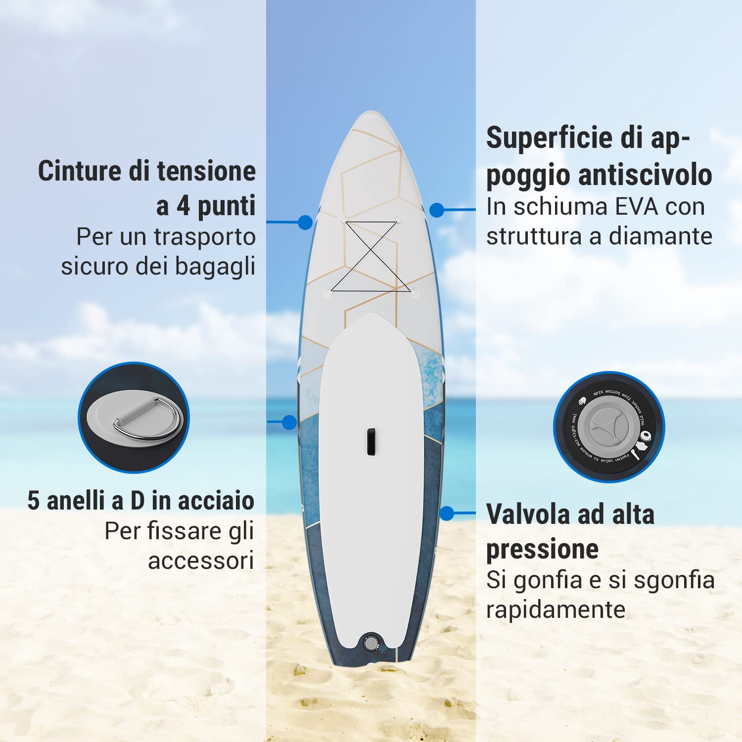 Capital Sports Cruiser SUP, Tavola SUP Gonfiabile per Adulti e Bambini, Stand Up Paddle Con Pagaia in Alluminio, Borsa da Trasporto, Pompa SUP e Accessori da Paddle Board e Kayak
