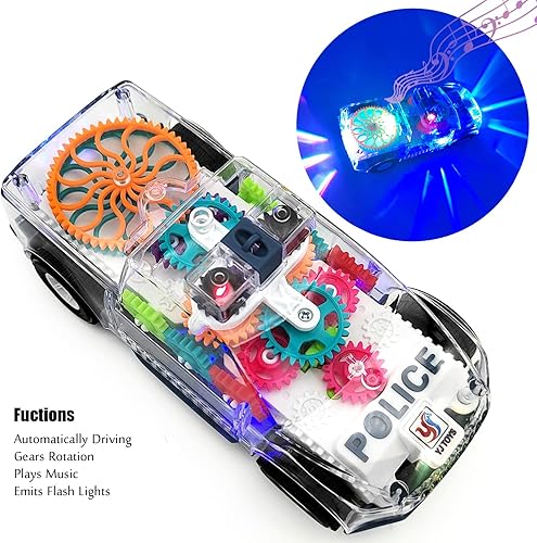 Miniatura 4 de Tipmant Vehículo eléctrico de coche de policía para bebés y niños pequeños, conducción automática, engranajes transparentes, música, luces