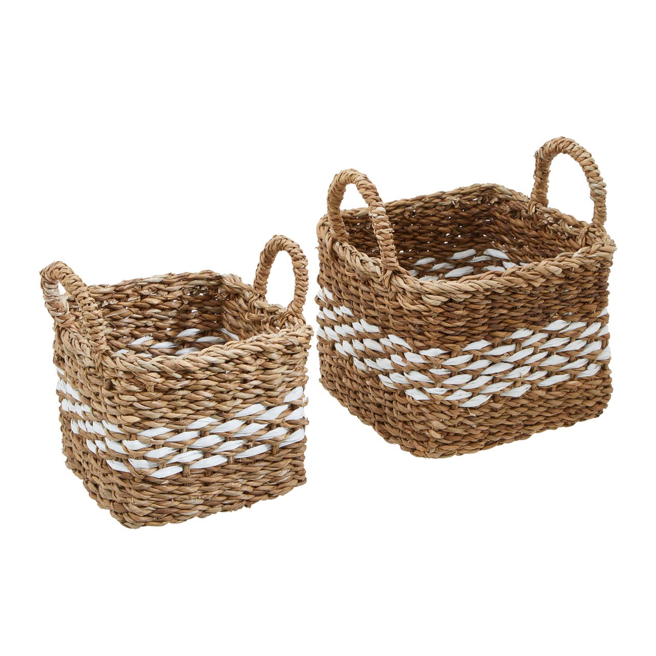 Premier Houseware Set Of Two Square Eco-friendly Seagrass Baskets/Rustic Charm Picnic Blanket Basket/Hamper Baskets For Gifts/Woven Pattern Gift Basket/Wicker Basket Dimensions W20 x D20 x H18cm.