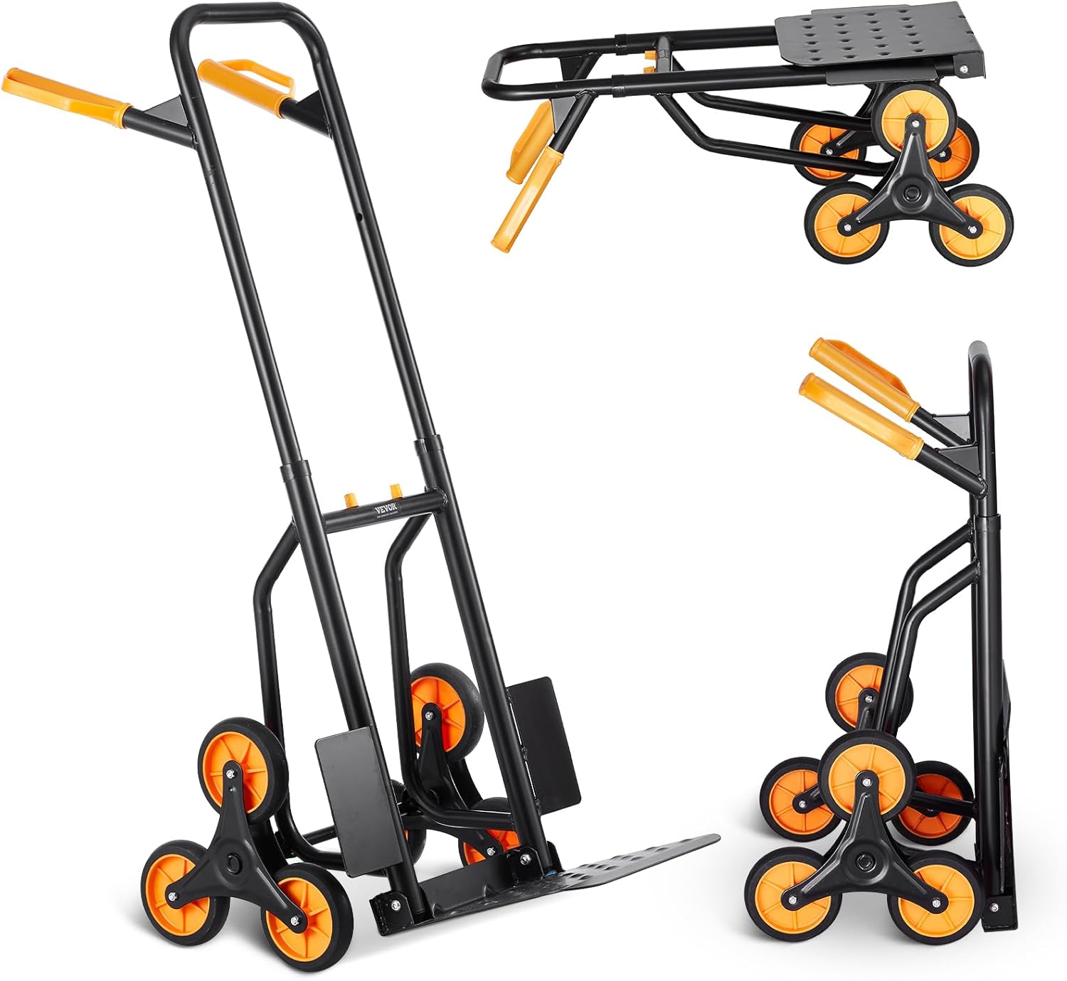 VEVOR Stair Climbing Cart, 440 lbs Capacity Stair Climber Hand Truck and Dolly, Heavy-Duty Folding Trolley Cart with Dual Handle, 6 Wheels & 2 Elastic Ropes for Home Office Shopping Moving Warehouse