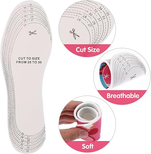 Miniatura 7 de WLLHYF 3 pares de plantillas para zapatos para niños, empuñaduras de talón suaves y transpirables, plantillas de tamaño infantil para niños,