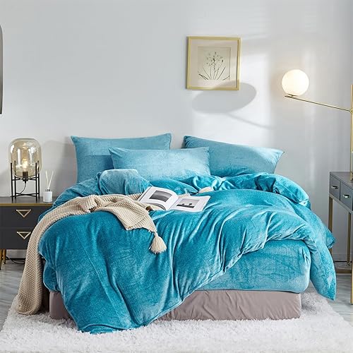 Miniatura 2 de YASMENG Juego de funda de edredón de terciopelo esponjoso, color azul claro, tamaño King, para otoño e invierno, funda de edredón de franela suave y
