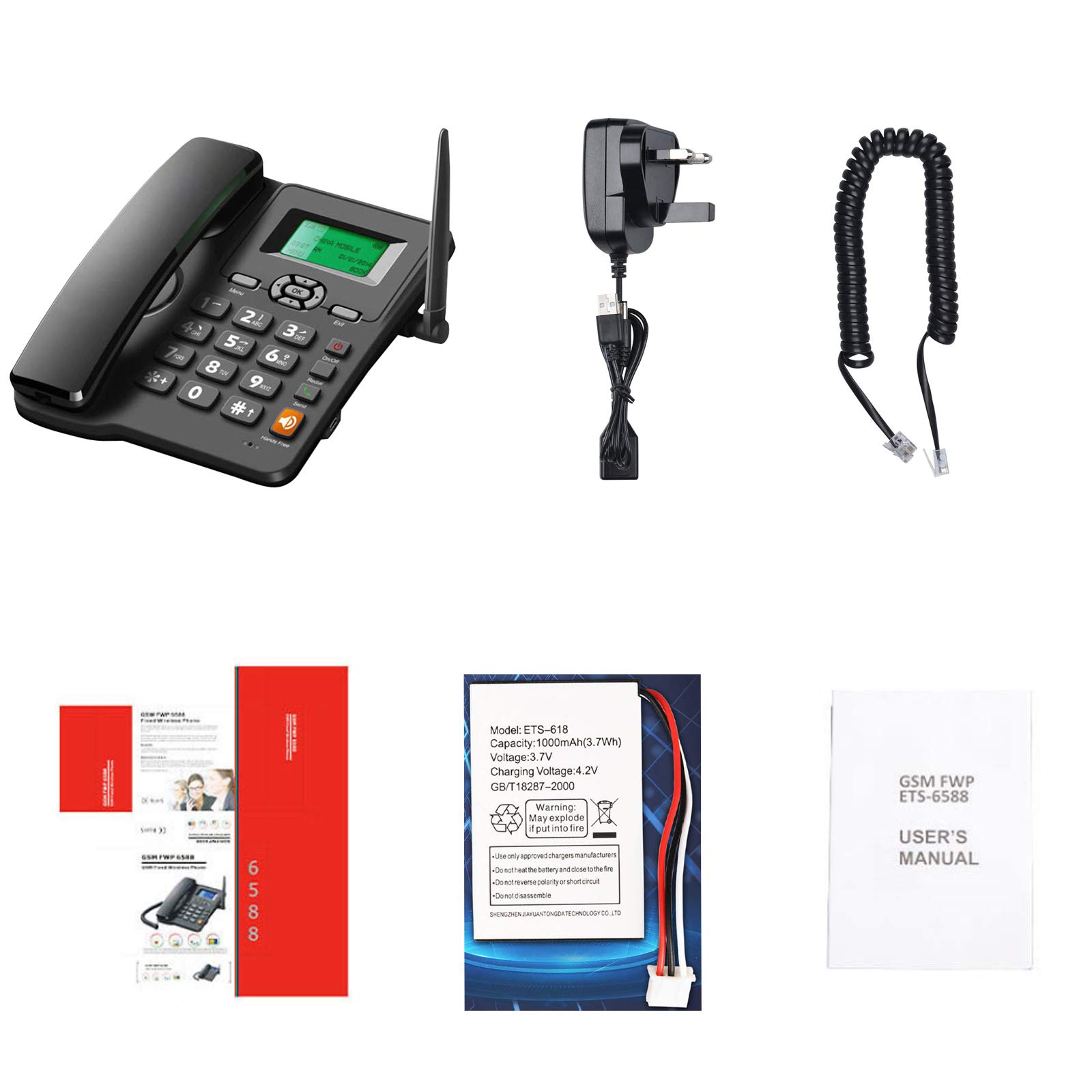 Teléfono de sobremesa clásico de botones grandes, Teléfono fijo con tarjeta SIM inalámbrica GSM, teléfono de escritorio clásico GSM cuatribanda con pantalla de identificación de llamadas, for negocios