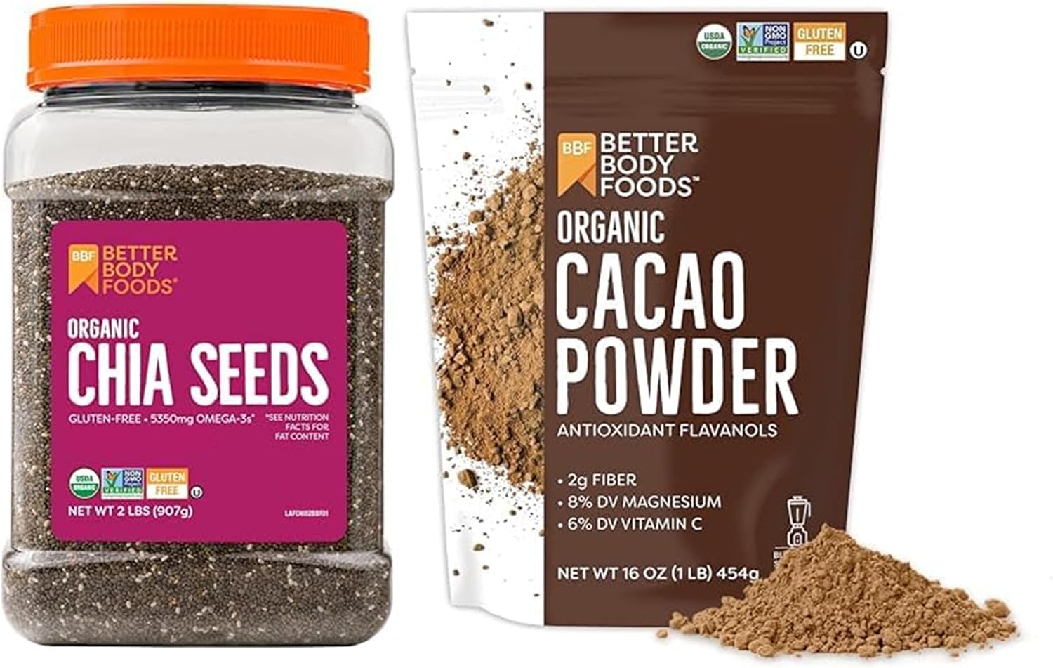 BetterBody Foods Organic Chia Seeds, 32 Oz + BetterBody Foods Organic Super Seeds - Blend of Organic Chia Seeds, Milled Flax Seed, Hemp Hearts, 16 oz image 2