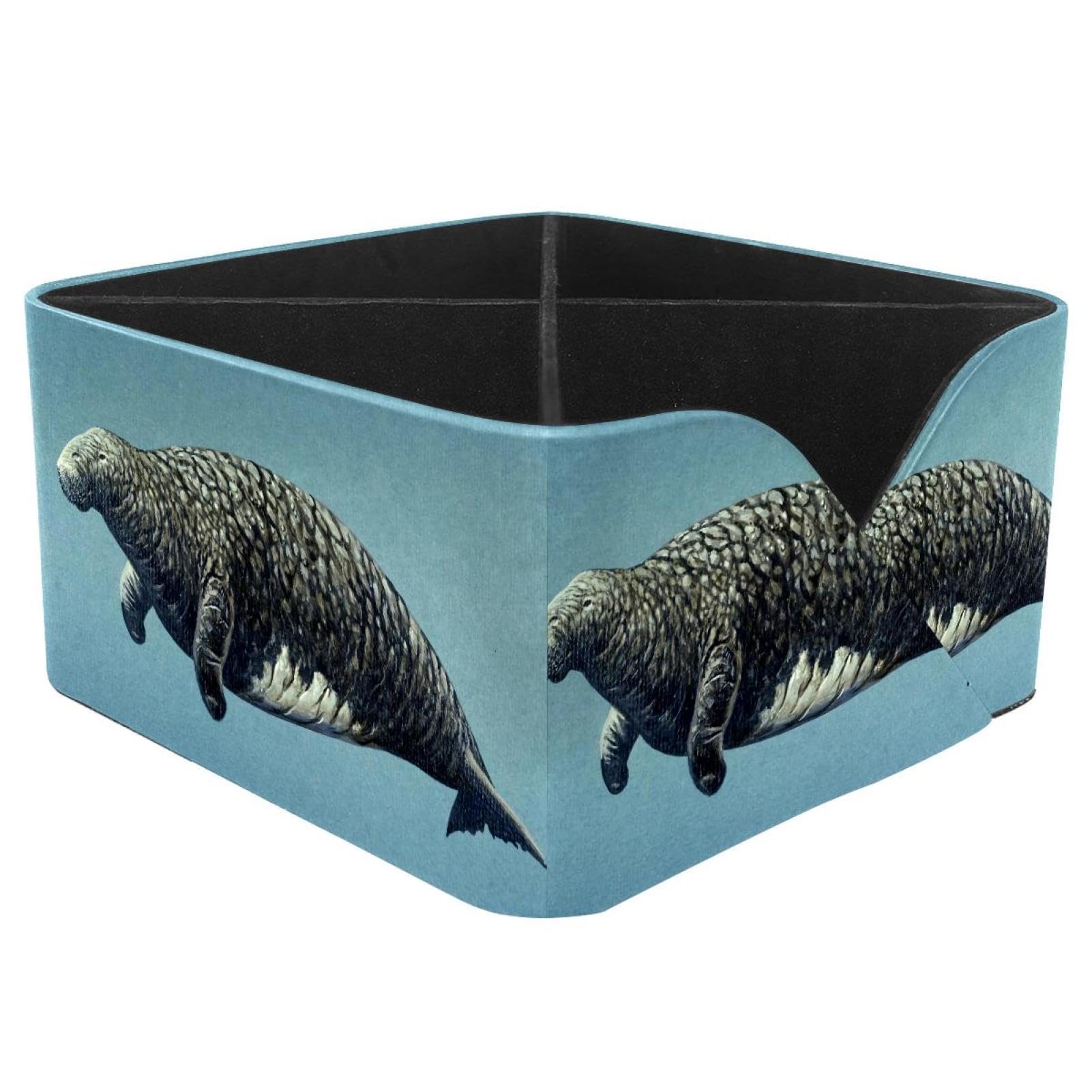 KengjuTesu Lonely Animal Sea Cow Desktop Organizer Pen Holder, Rectangular Pencil Cup for Office, Study and Makeup Stations