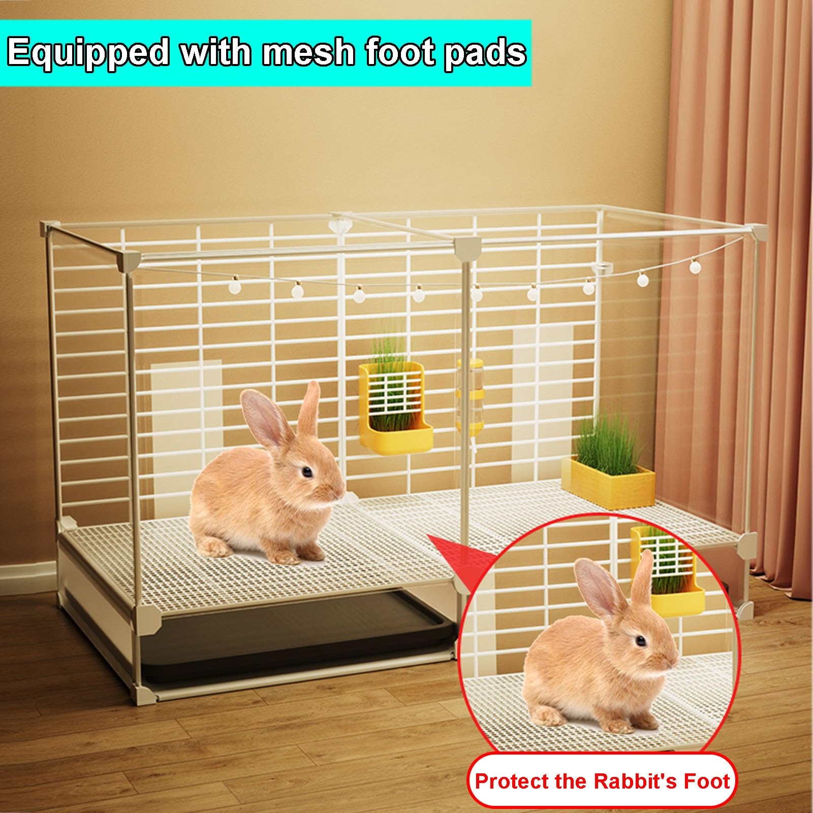 Jaula para Conejos, Jaula para Conejos Interior con Bandeja Extraíble Extra Grande, Panorámica Transparente para Conejos, Hurones, Chinchillas