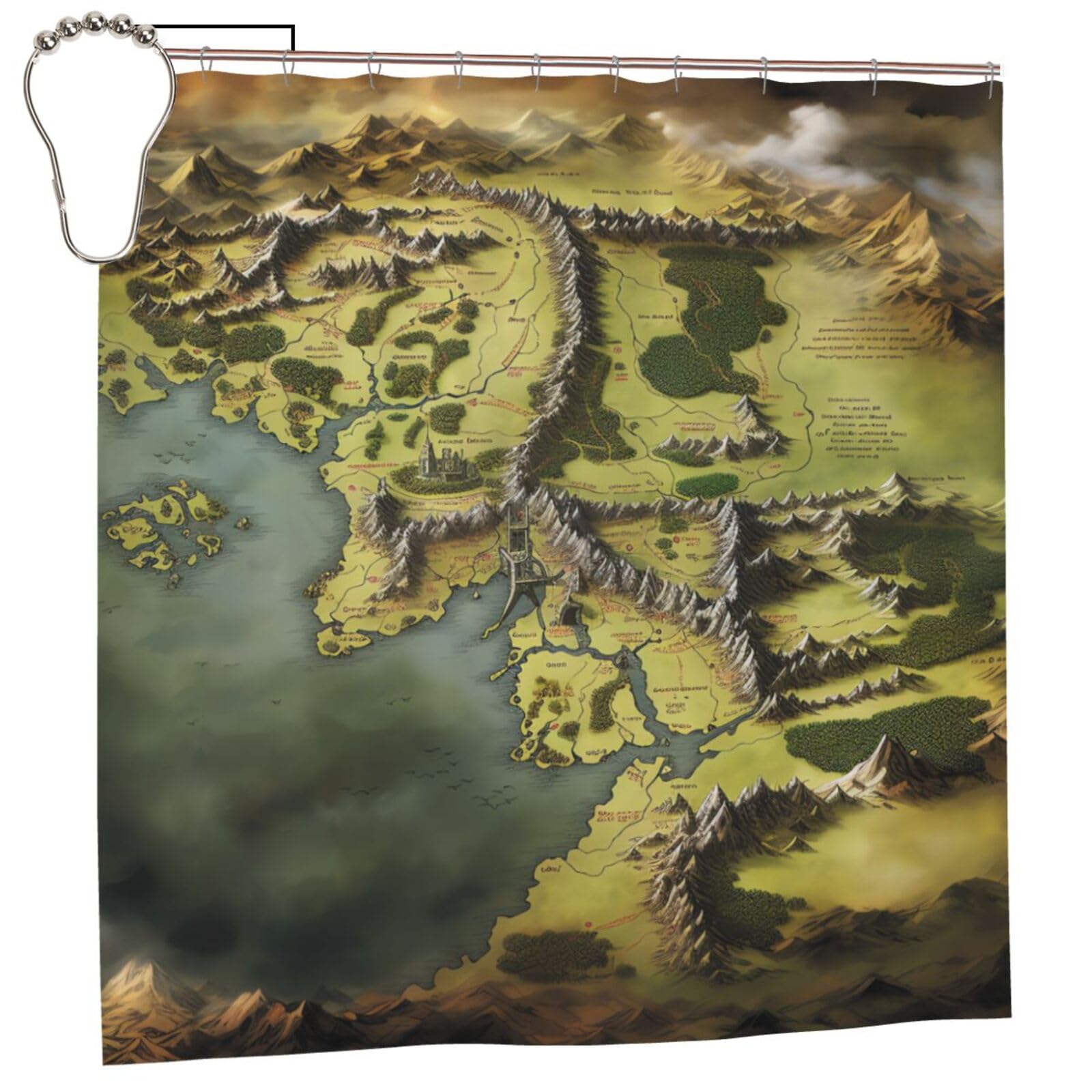 FodPand Middle Earth Map Shower Curtain 70"x70" Waterproof Long Bathroom Curtain Heavy Duty Thick Cloth Bath Curtain Set with Hooks, Modern Abstract Art Pattern Bathroom Shower Curtains