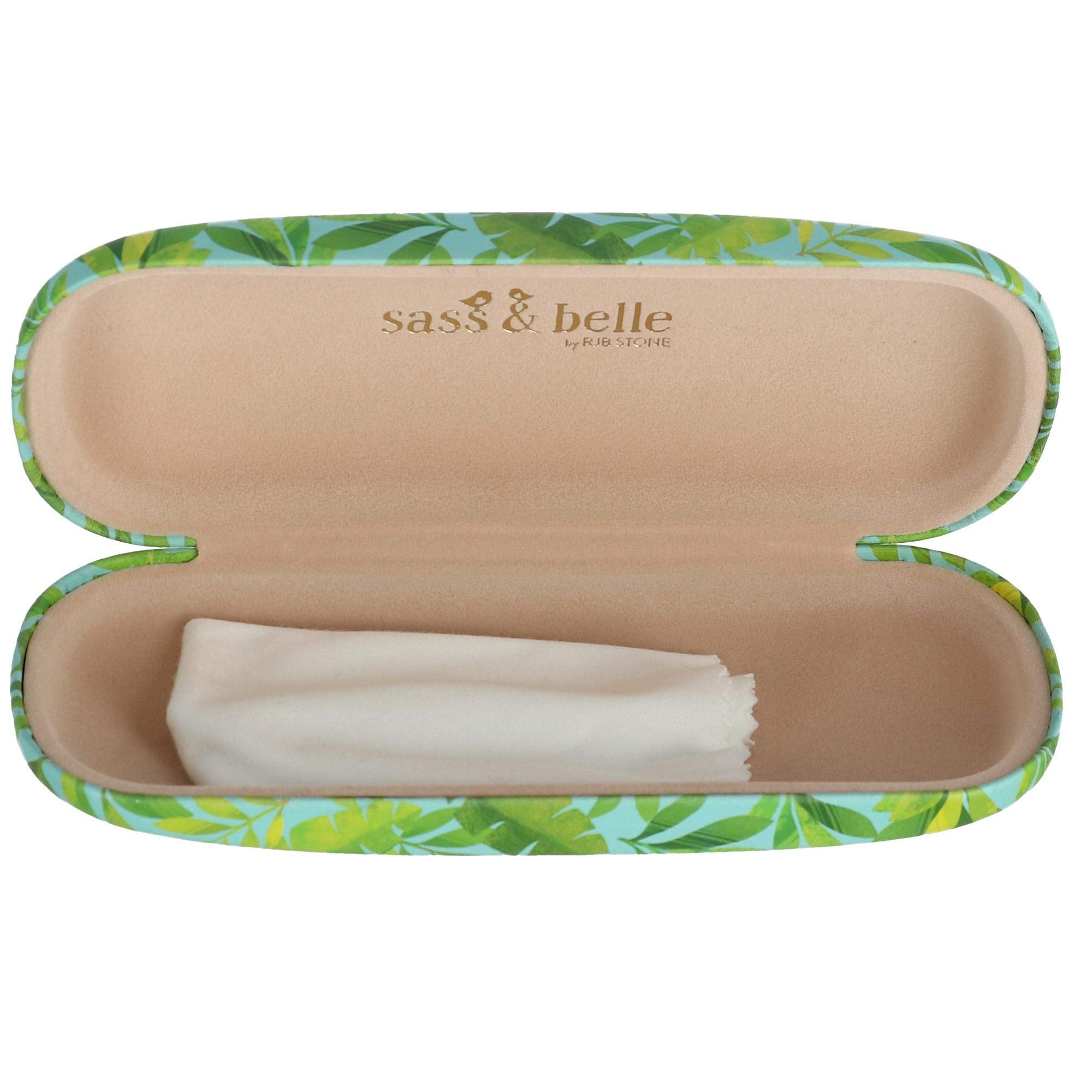Sass & Belle - Custodia per occhiali in Plastica Rigida, Verde e Blu con Stampa Animal Print, Include Panno per la Pulizia