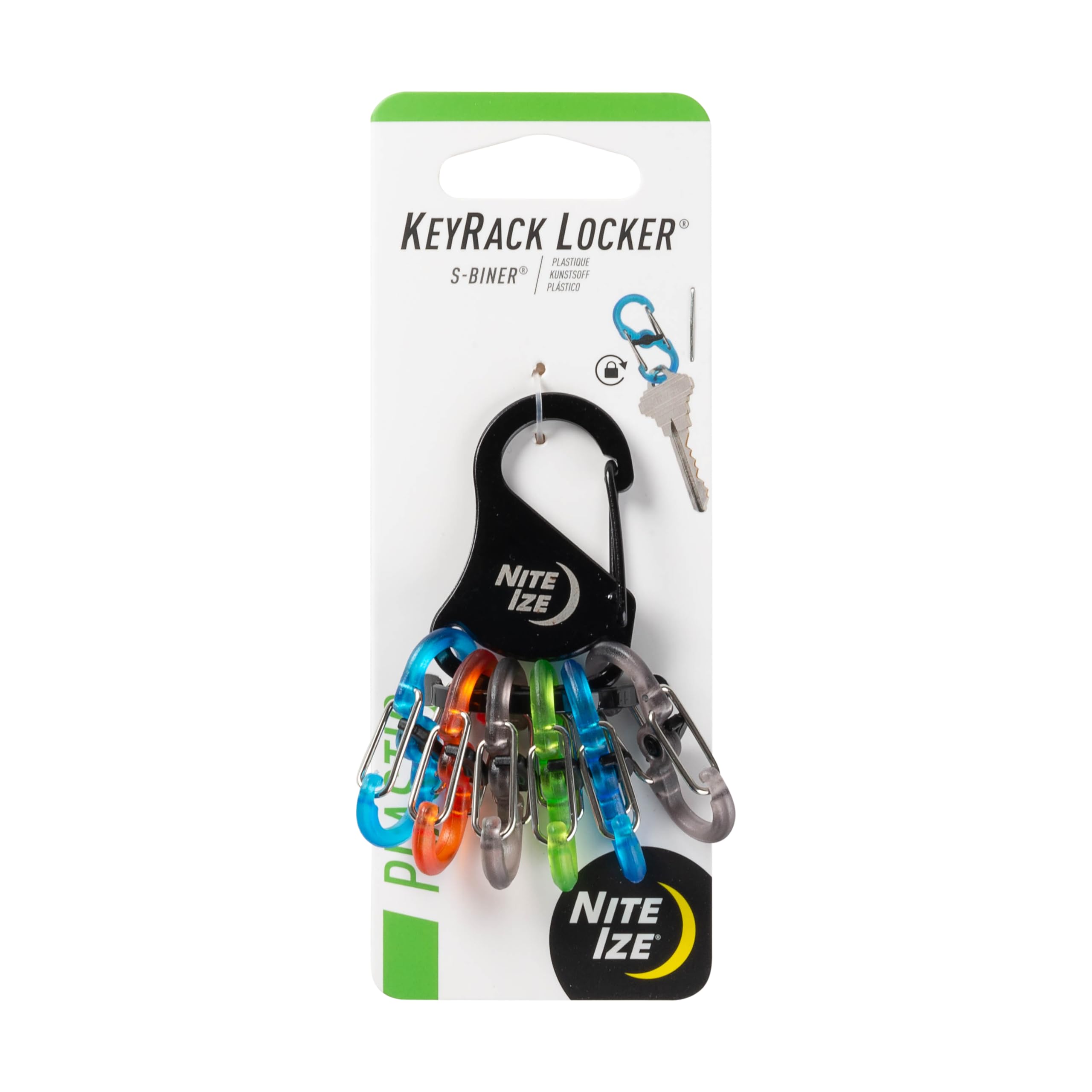Nite Ize KeyRack Steel S-Biner - Plastic Key Carabiner Organizer with 6 S-Biners - Keychain Accessories to Hold Keys Securely and Separately