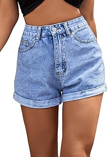 Women's High Rise Roll Up Hem Straight Leg Denim Jean...