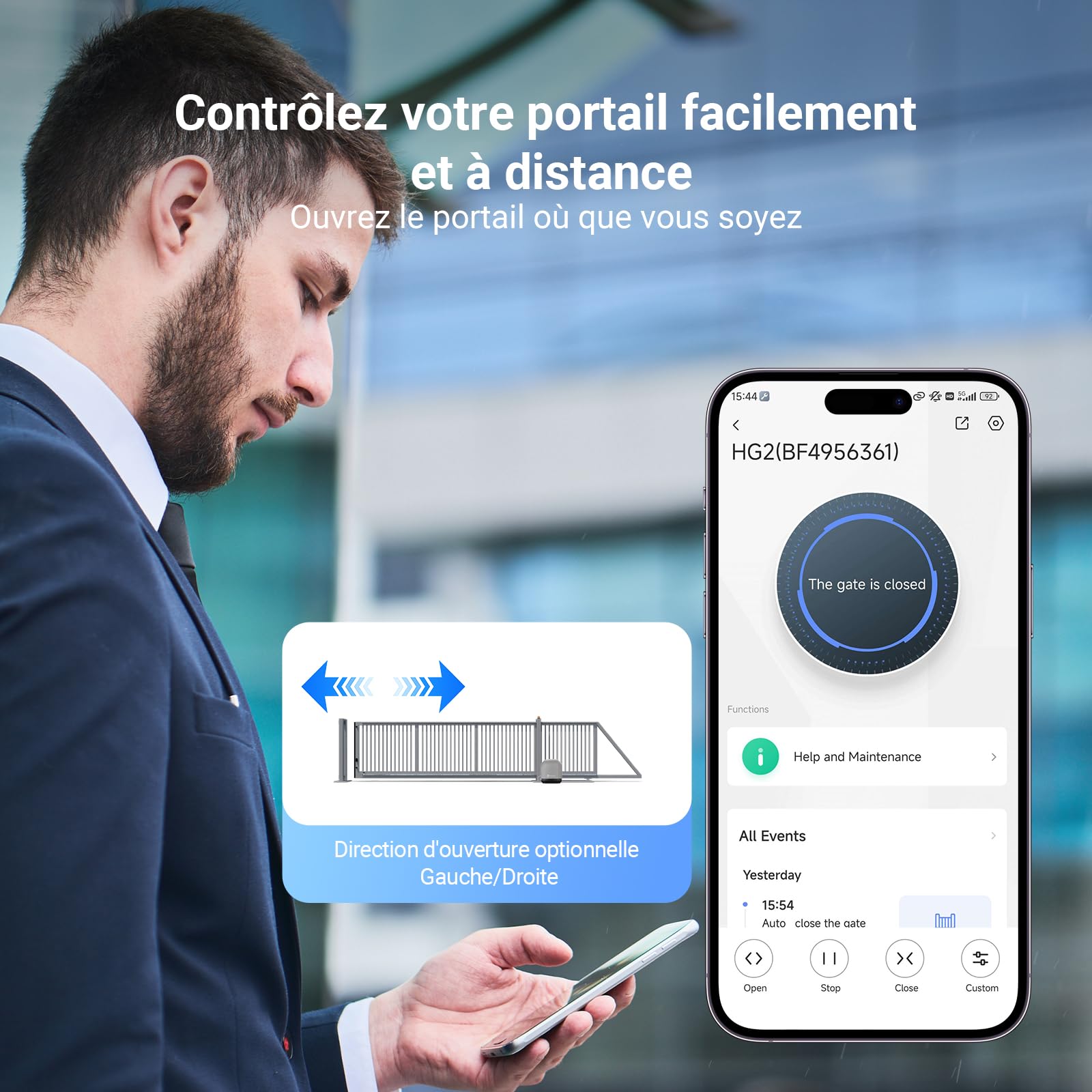 EZVIZ Moteur Portail Coulissant 400 kg Ouvre Portail Auto HG2 400 | Vantaux Max 6m, Sécurité avec Détection d'Obstacles,Batterie de Secours,Télécommandes&Contrôle APP, Facile à Installer