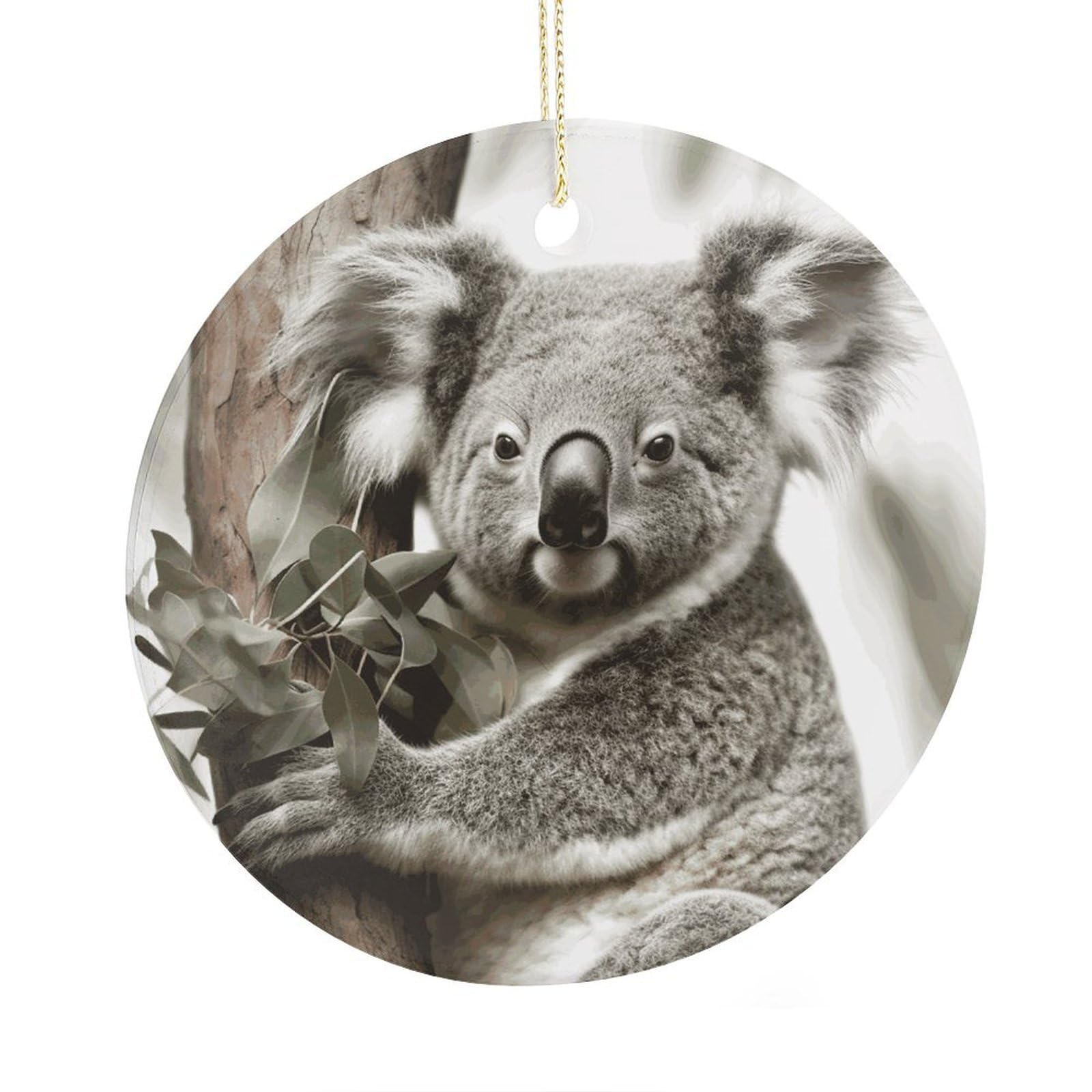 Fekiloot Style Koala Christmas Ornaments 2.9 Inch Round Ceramic Ornament Keepsake Thank You Gifts For Office, Room, Home - Holiday Present Ideas