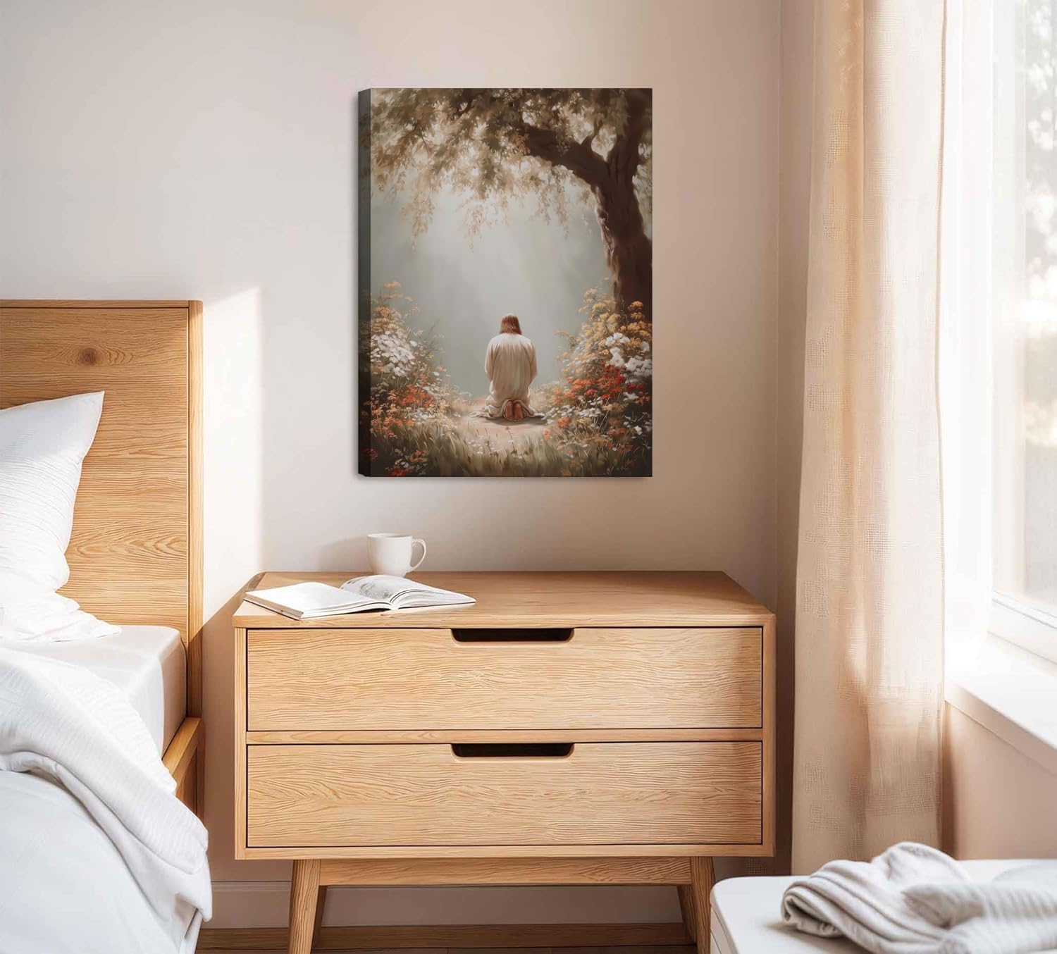 Jesus Praying Canvas Wall Art Christian Religious Wall Decor Pictures Divine Mercy Portrait Painting Garden of Gethsemane Prayer Poster Prints for Bedroom Church Home Decoration (12x16in Canvas)