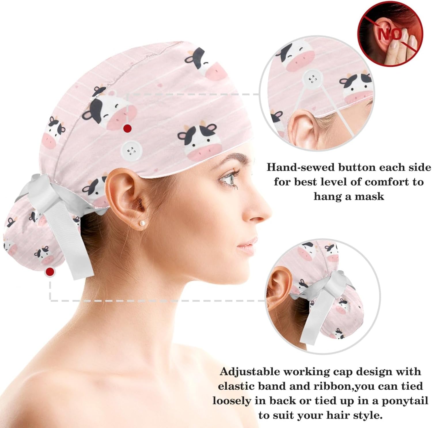 Women's Bouffant Scrub Caps Blue Line Sunflower Working Cap Nurse Hat Surgical Cap with Button and Sweatband - Image 3