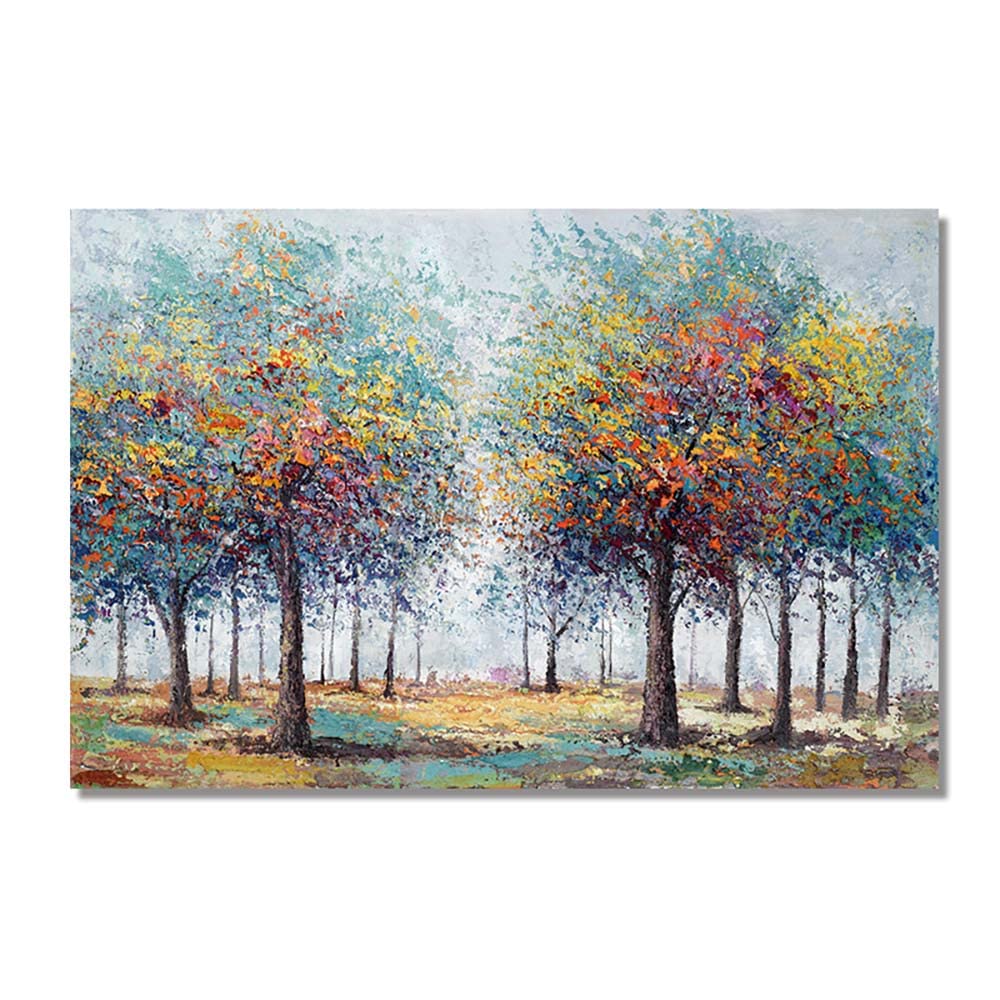 Peinture arbre abstrait coloré sur toile moderne 60x90 cm avec châssis