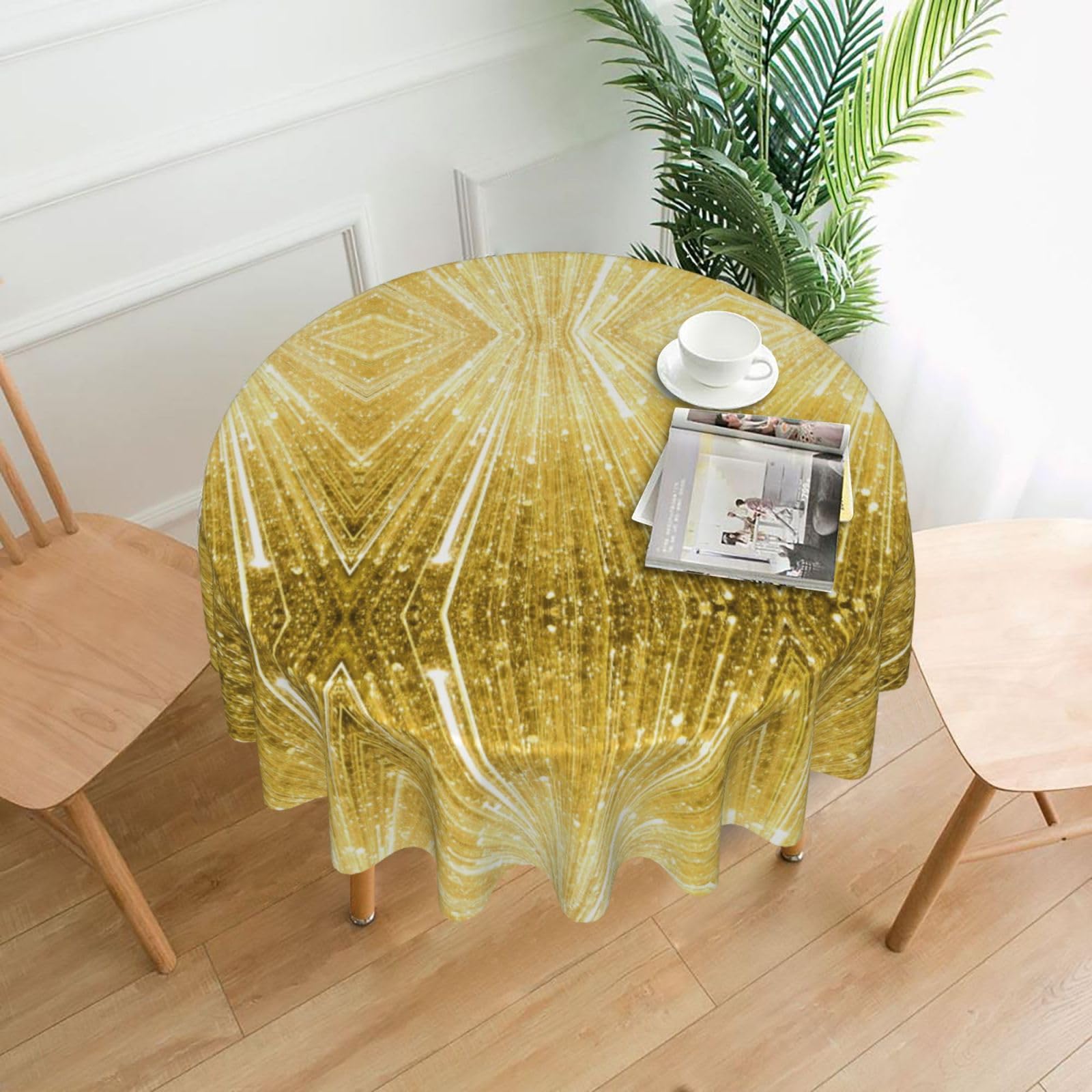OXbnmm Gold Bling Print Soft Round Tablecloth 60in Polyester Washable Cover Cozy Gift for Mom Housewarming