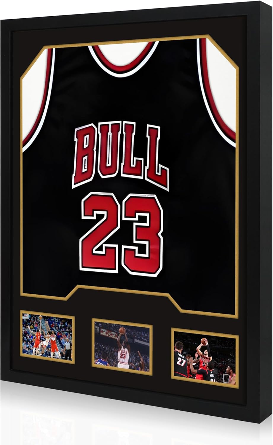 Jersey Frame Display Case 1 Pack, Large Wooden Sport Jersey Shadow Box Frame with Mats and Real Tempered Glass Cover for Football Hockey Baseball Basketball Soccer Shirt,Black Wooden 1 Pack