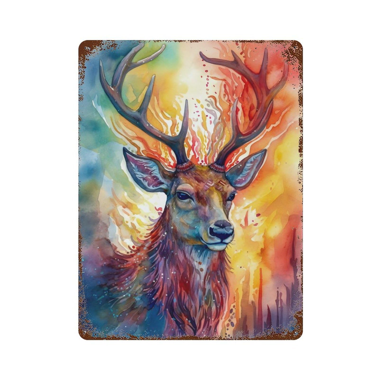 Deer Watercolors Colorful Weathered Tin Sign 15.7"x11.8", for Garage, Bar And Workshop Decor, Vintage Wall Decor