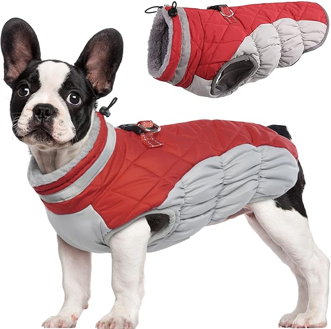 Hjumarayan Dog Coat Winter Warm Dog Jacket, Waterproof Dog Coats with Harness Attached Zip Up