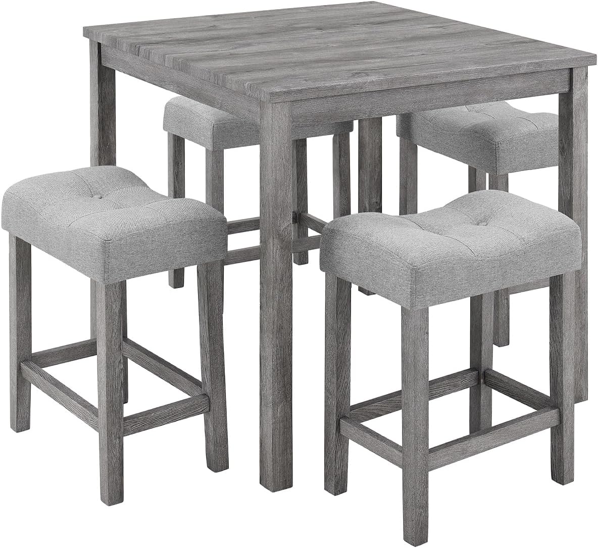 Bar-Style Counter Height Dining Table Set with 4 Stools – 36" Tall 5-Piece Breakfast Table Set, Seats Up to 4, Space-Saving Dining Set for Apartment or Small Spaces, Gray