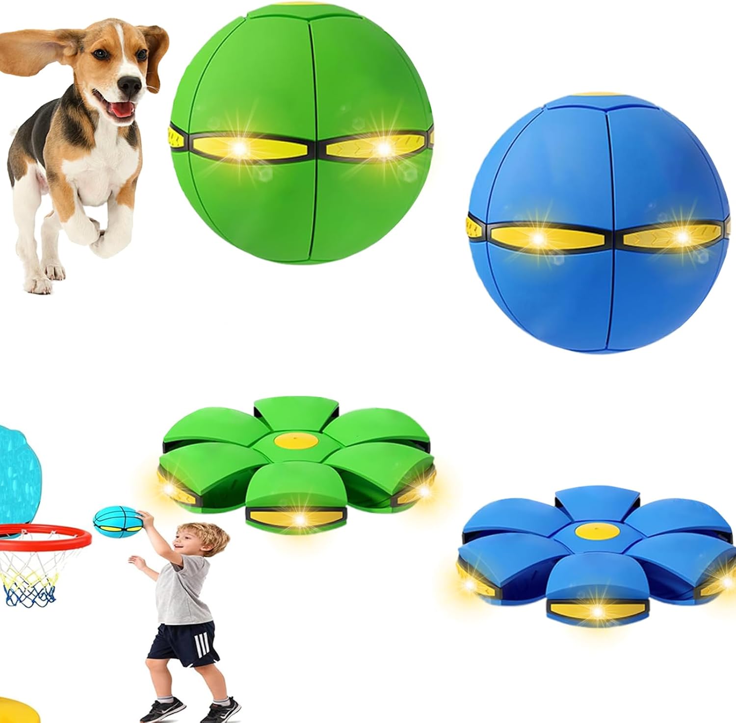 2PCS Goat Ball Toy with 3 Lights, Interactive Flying Saucer Disc Ball for Goat Dog Horse Enrichment Play Toy for Farm Sheep Cow Blue and Green