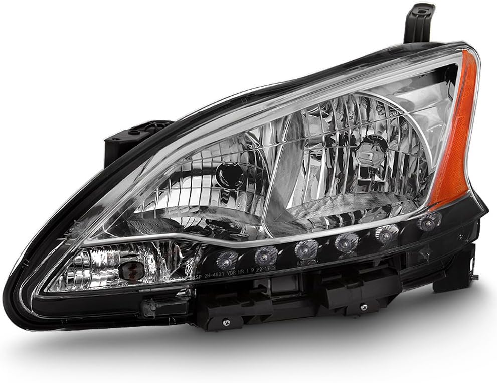 AKKON - For 2013-2015 Sentra LED Daytime Running Lamp Strip Passenger Side Only Headlight Chrome Housing Clear Lens
