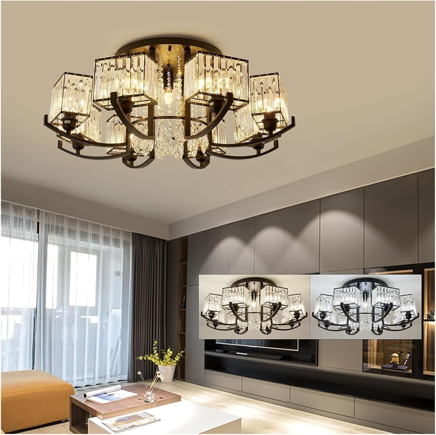 Fashion Chandelier Chandelier LED Vintage Industrial Crystal Ceiling Lamp Clear Crystal Drum Prism Shade Pendant Light Living Room Bedroom Restaurant Chandelier