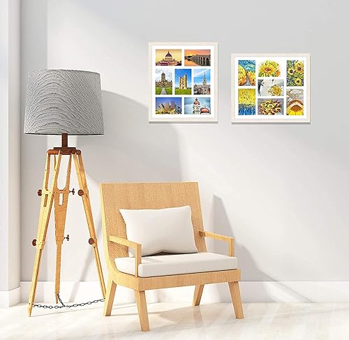 Miniatura 7 de Golden State Art, Juego de 2, Marco de Collage de Madera Blanca Desgastada de 13.7x15.7 pulgadas - Tapete Blanco - Muestra Siete Fotos de 4x6