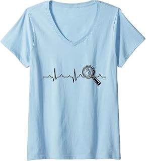 Women's Heartbeat Coin Collector Numismatics Coin Collecting V-Neck T-Shirt