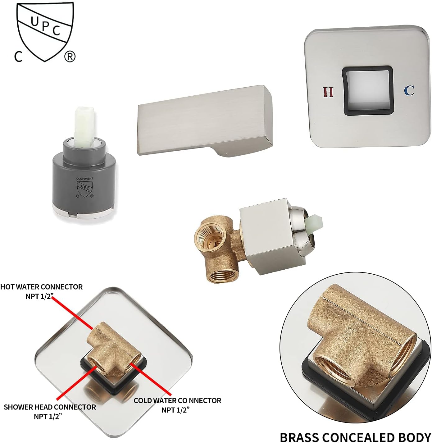 Brushed Nickel Shower Faucet GGStudy Single Function Shower Trim Kit with Rough-in Valve Shower Set Bath Rainfall Shower Faucet System 10 inch Square Stainless Steel Metal Shower Head