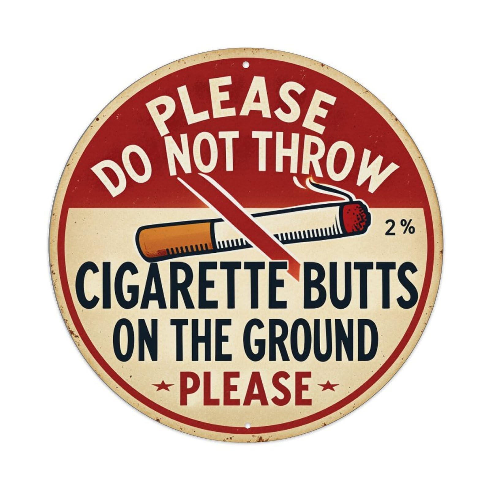 Please Do Not Throw Cigarette Butts On The Ground Vintage Round Tin Sign Retro Metal Wall Decor Metal Poster, Home Bar Garage Cafe Wall Art Decoration 8x8Inches