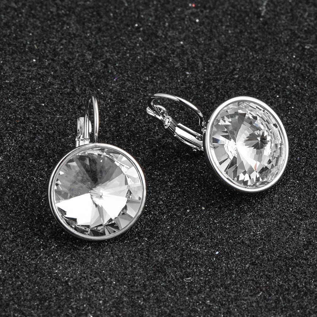 Austrian Crystals Round Drop Leverback Earrings for Women 14K Gold Plated Hypoallergenic Hoop Earrings - Image 5