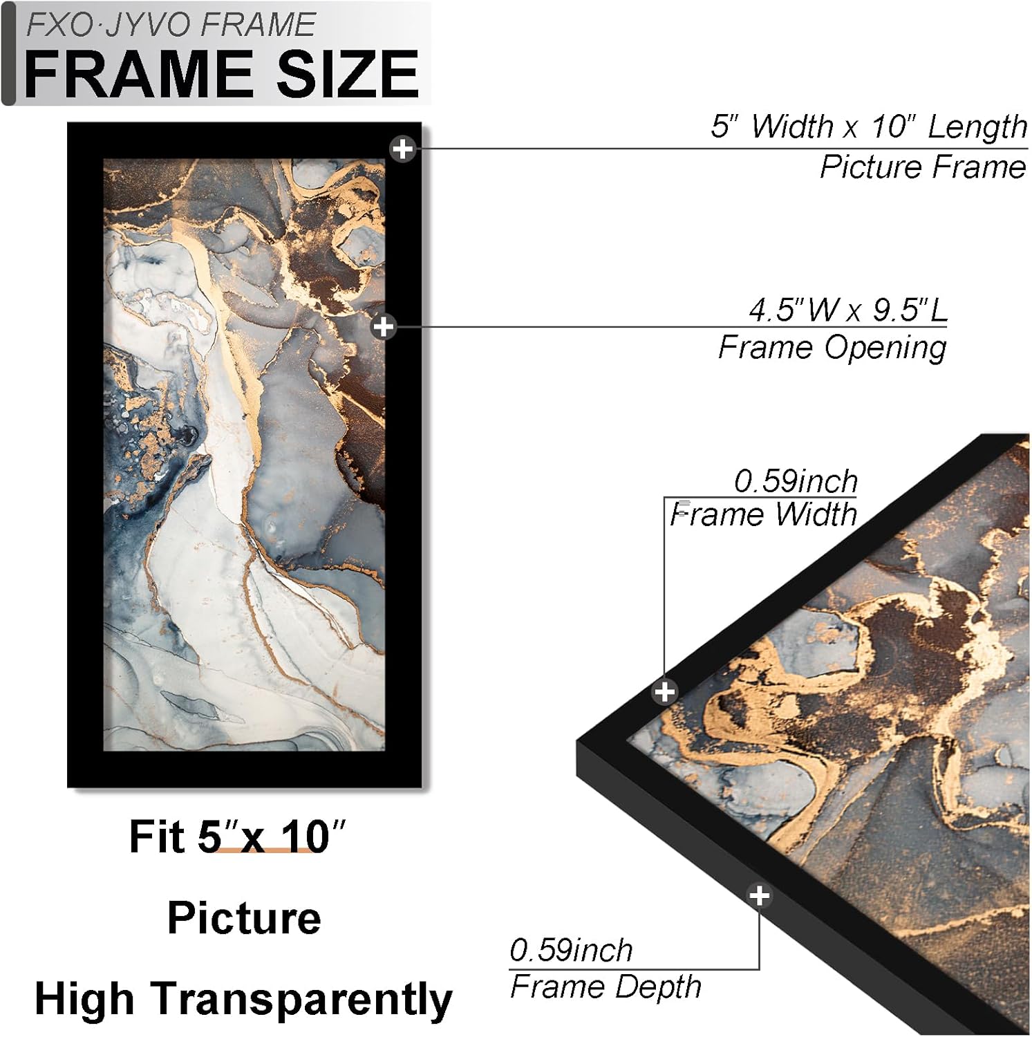 Fxojyvo Black 5x10 Frame Set of 4, Display Business License 3.5x8 with Mat or Picture 5x10 Without Mat Desktop or Wall for License Cosmetology Barber Salon Esthetician - 4 Packs
