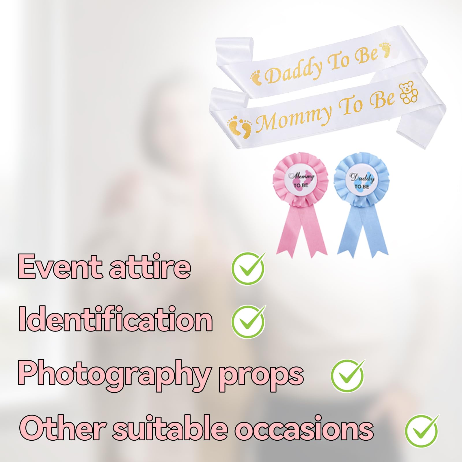 ZoeTekway 4-częściowy zestaw dekoracji na Baby Shower,Szarfy i przypinki,Satynowe szarfy dla przyszłej Mamy i Taty