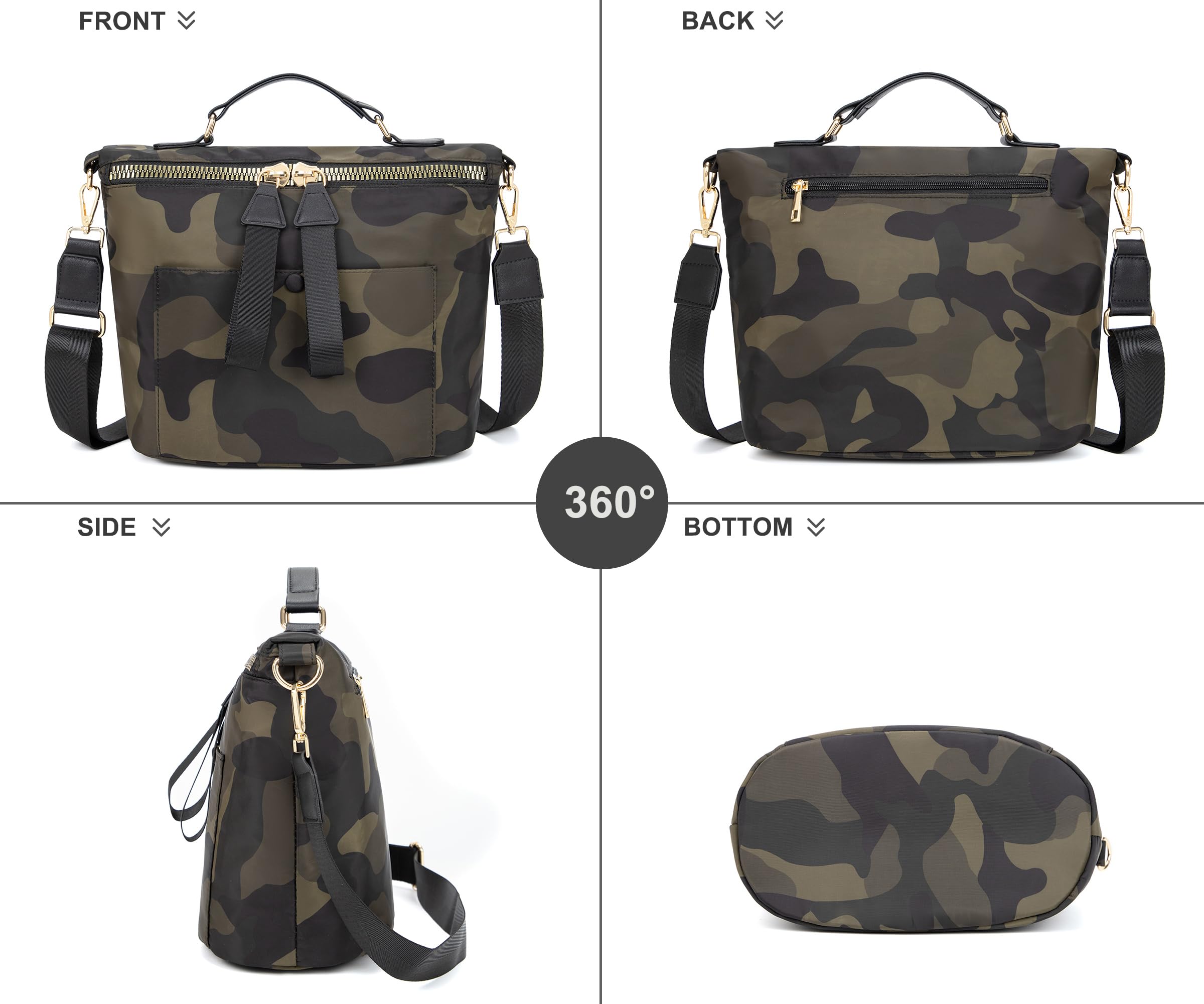 Nylon Crossbody Bag for Women Large Work Tote Bag Lightweight Waterproof Ladies Handbag with Strap (Army Green)