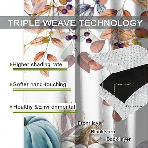 Miniatura 6 de Cortinas de cocina de calabaza otoñal, rústicas, de otoño, hojas de acuarela, impresiones artísticas opacas con bolsillo para barra, cortinas de