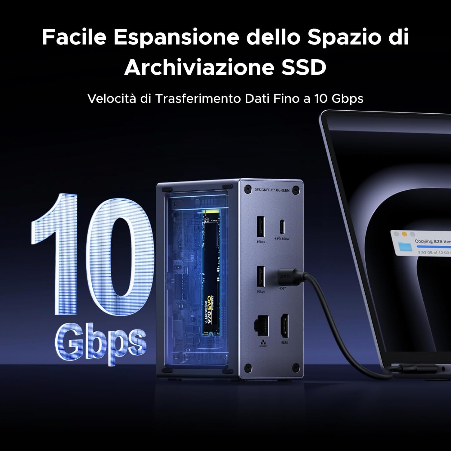 Revodok Pro 10Gbps Docking Station USB C 10 in 1 Multiporta | Con Case SSD M.2 NVME - Hub USB - Immagine 2