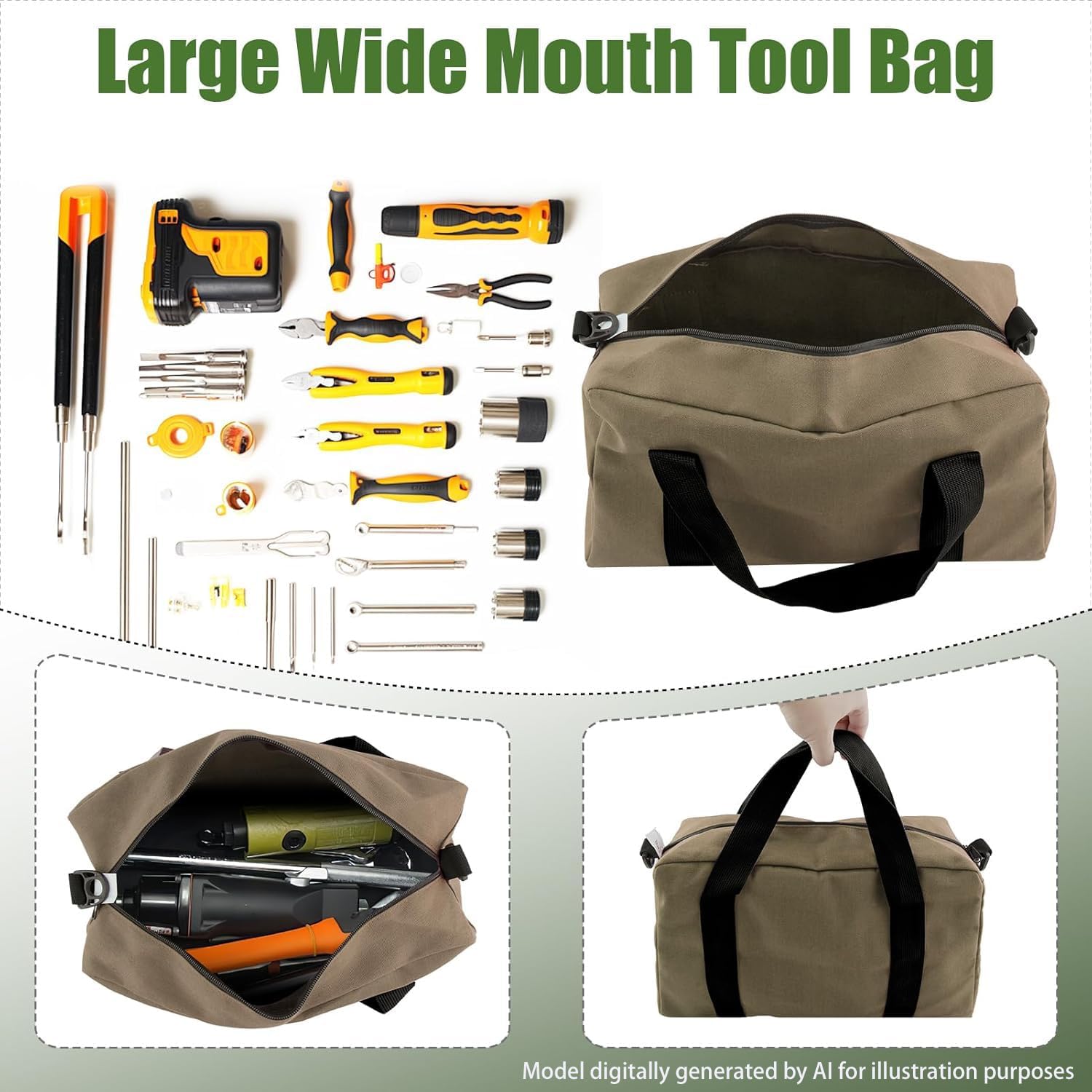 Small Tool Bag, Close Top Wide Mouth Tool Organizer Bag, LargeTool Bags image 2