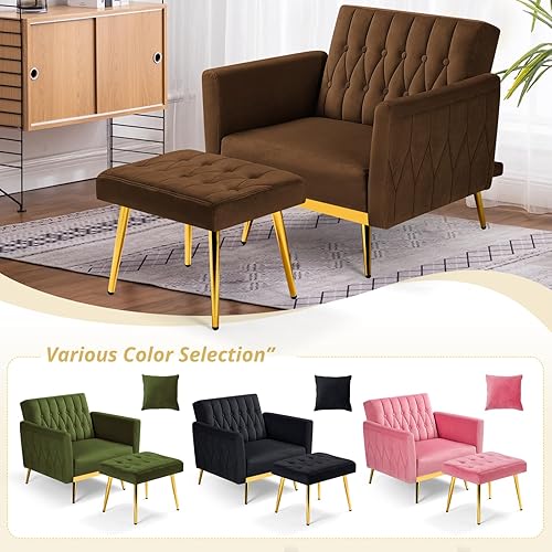 Miniatura 8 de Silla decorativa de terciopelo con reposabrazos y respaldo ajustables, sillón reclinable con botones, sillón reclinable individual con otomana y