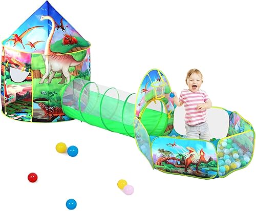 Miniatura 8 de Tienda de campaña de 3 piezas para niñas con hoyo de bolas, túnel de gateo, tiendas de campaña de princesa para niños pequeños, juguetes de casa de