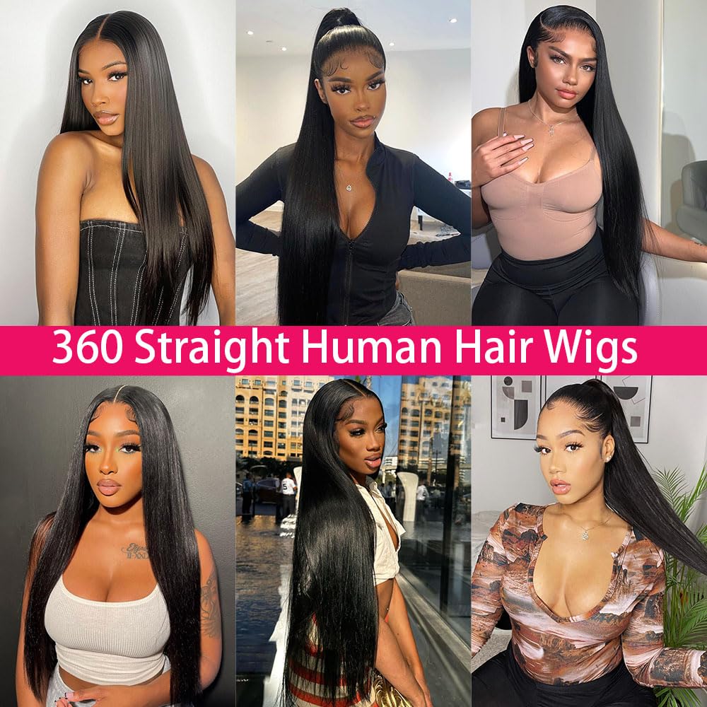 sterly 360 Strraight Lace Front Wigs Human Hair Pre Plucked Hidden Strap 26Inch 225% Density Drawstring Wig 360 HD Full Lace Human Hair Glueless Wigs for Black Women