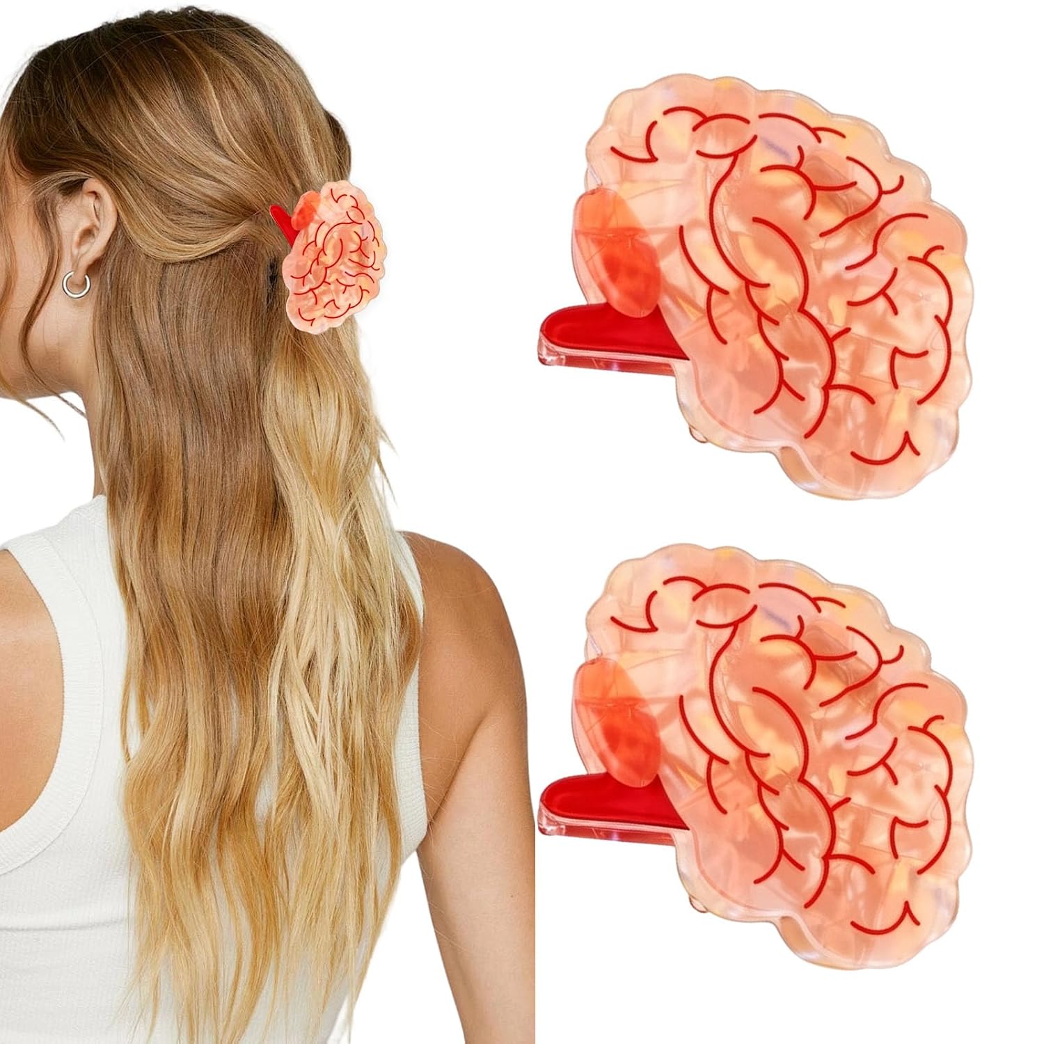 2 Pack Pink Brain Hair Clip Personalized Hair Clip Novelty Funny Hair Claws, Cute Accessories with Strong Hold for All Hair Types