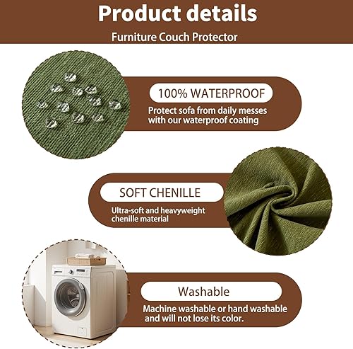 Miniatura 3 de Funda de sofá 100% impermeable para sofá modular de 3 a 4 cojines, lavable, para perros, mascotas, protector de muebles para sala de estar con borla